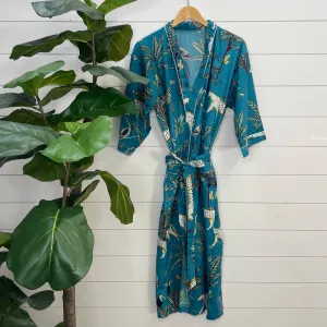 100% Cotton Indian Block Printed Kimono - Sapphire