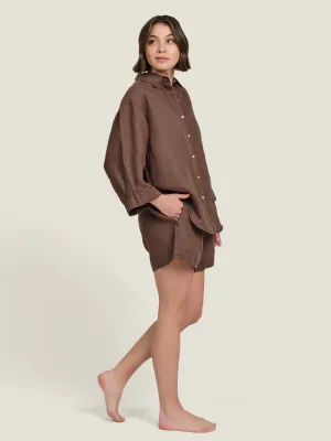 100% Linen shorts in Chocolate