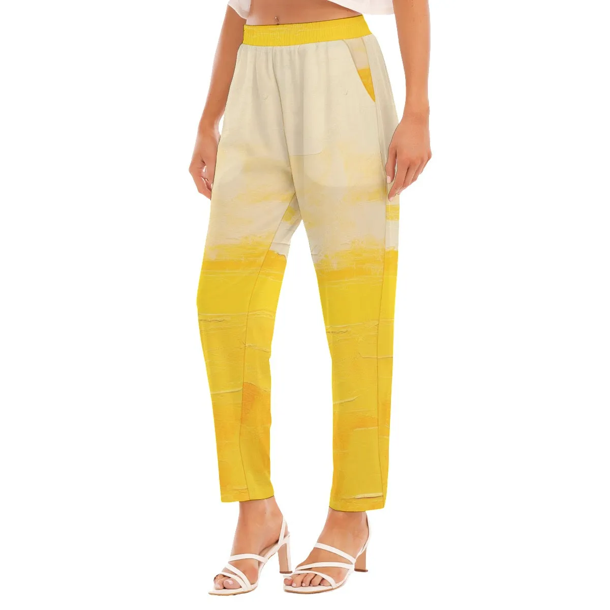 All-Over Print Women's Loose Straight-leg Pants 82 yellow abstract, print