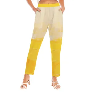 All-Over Print Women's Loose Straight-leg Pants 82 yellow abstract, print