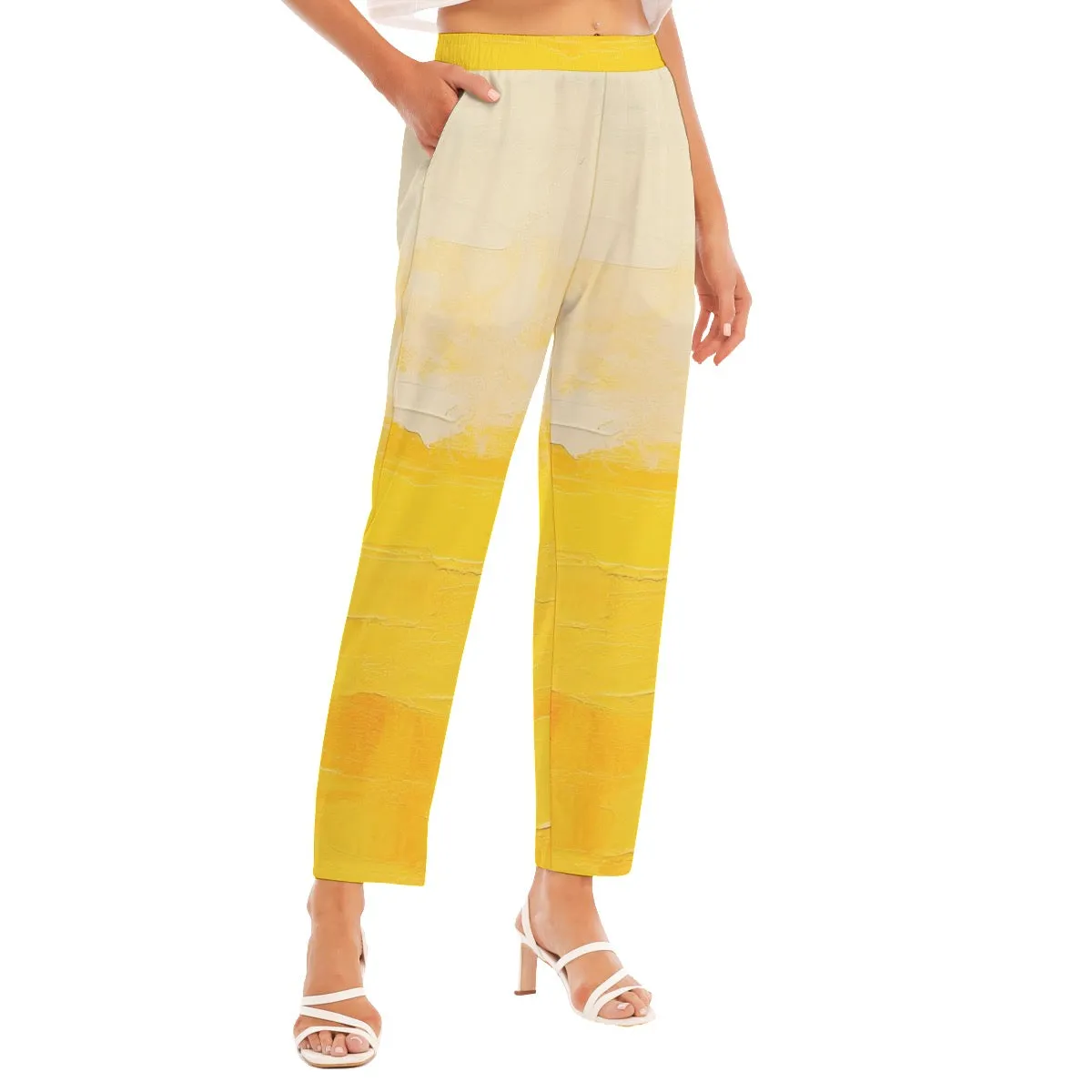 All-Over Print Women's Loose Straight-leg Pants 82 yellow abstract, print