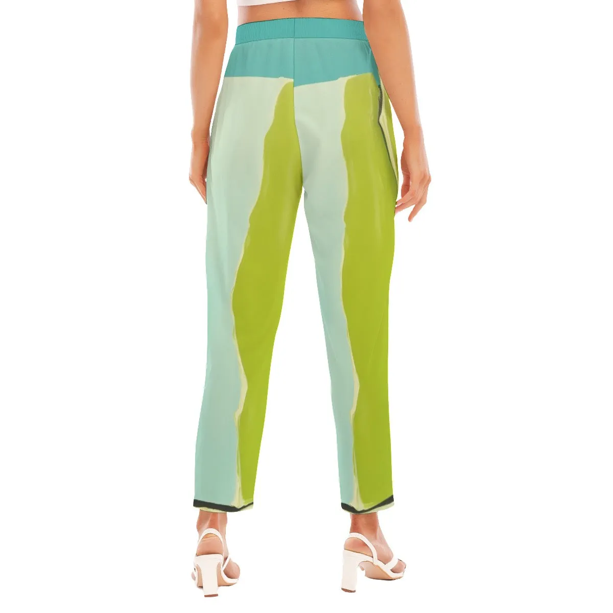 All-Over Print Women's Loose Straight-leg Pants51 lime, green and green and aqua  print