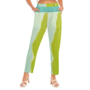 All-Over Print Women's Loose Straight-leg Pants51 lime, green and green and aqua  print