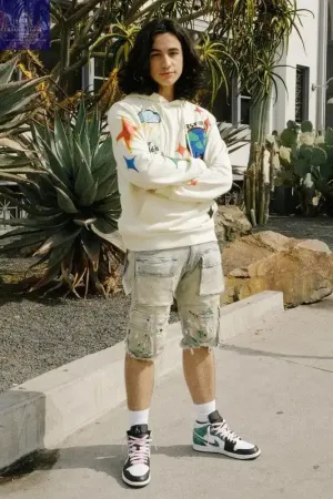Artistic Hand-Painted Cargo Denim Shorts