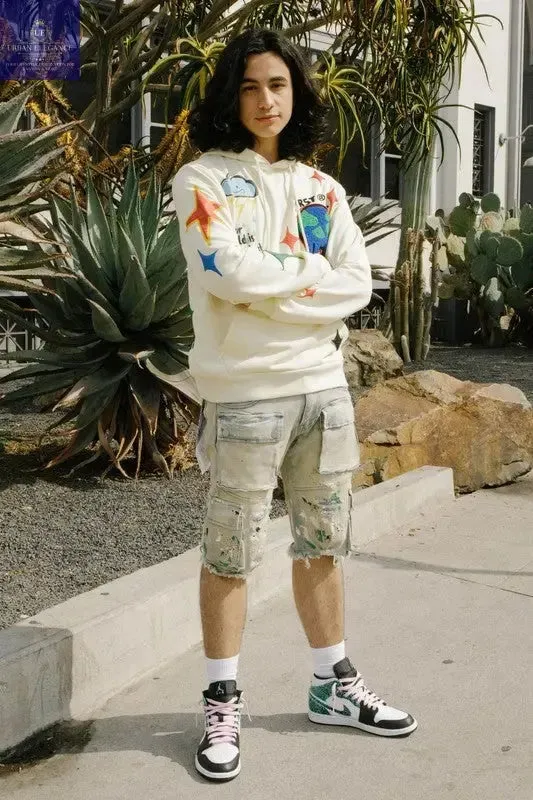 Artistic Hand-Painted Cargo Denim Shorts