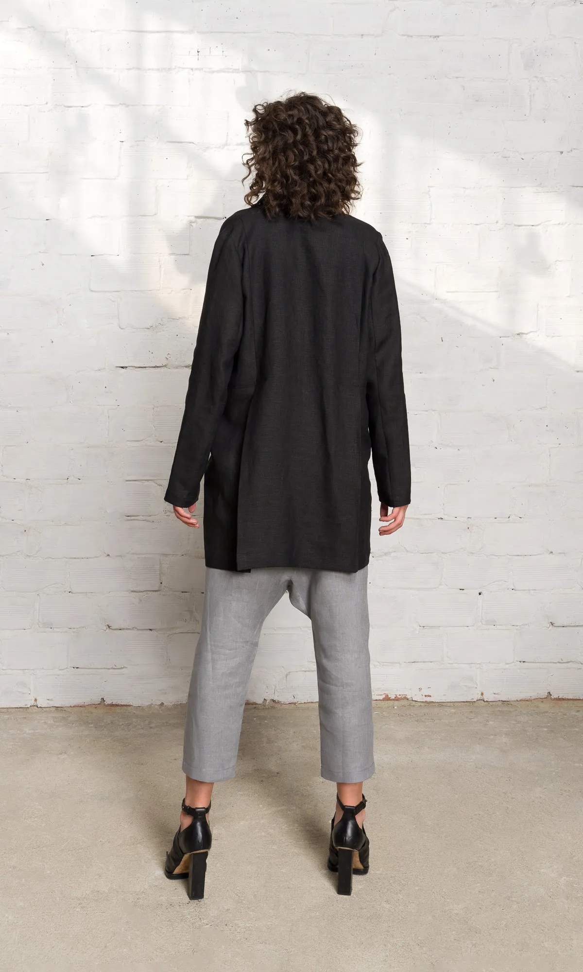 Asymmetric Zipper Closure Linen Jacket