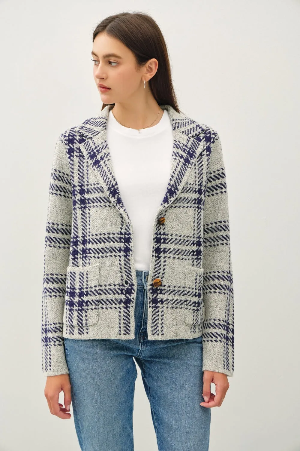 Be Cool Plaid Patch Pocket Soft Woven Jacket