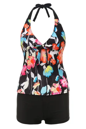 Black Halter Printed One Piece Swimwear