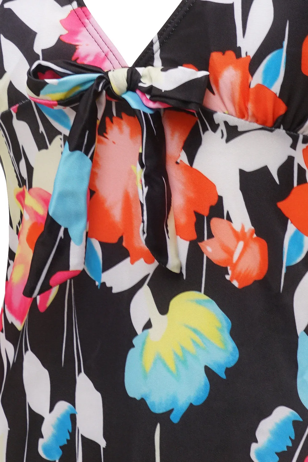 Black Halter Printed One Piece Swimwear