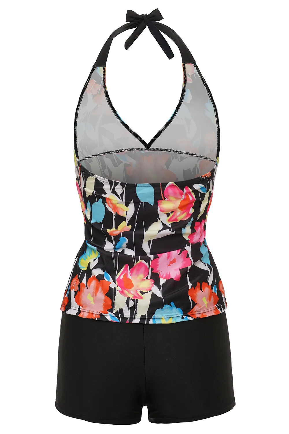 Black Halter Printed One Piece Swimwear