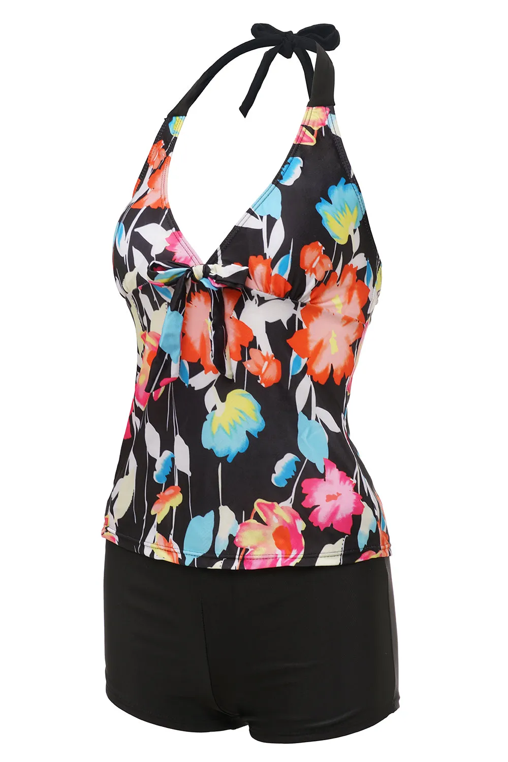 Black Halter Printed One Piece Swimwear
