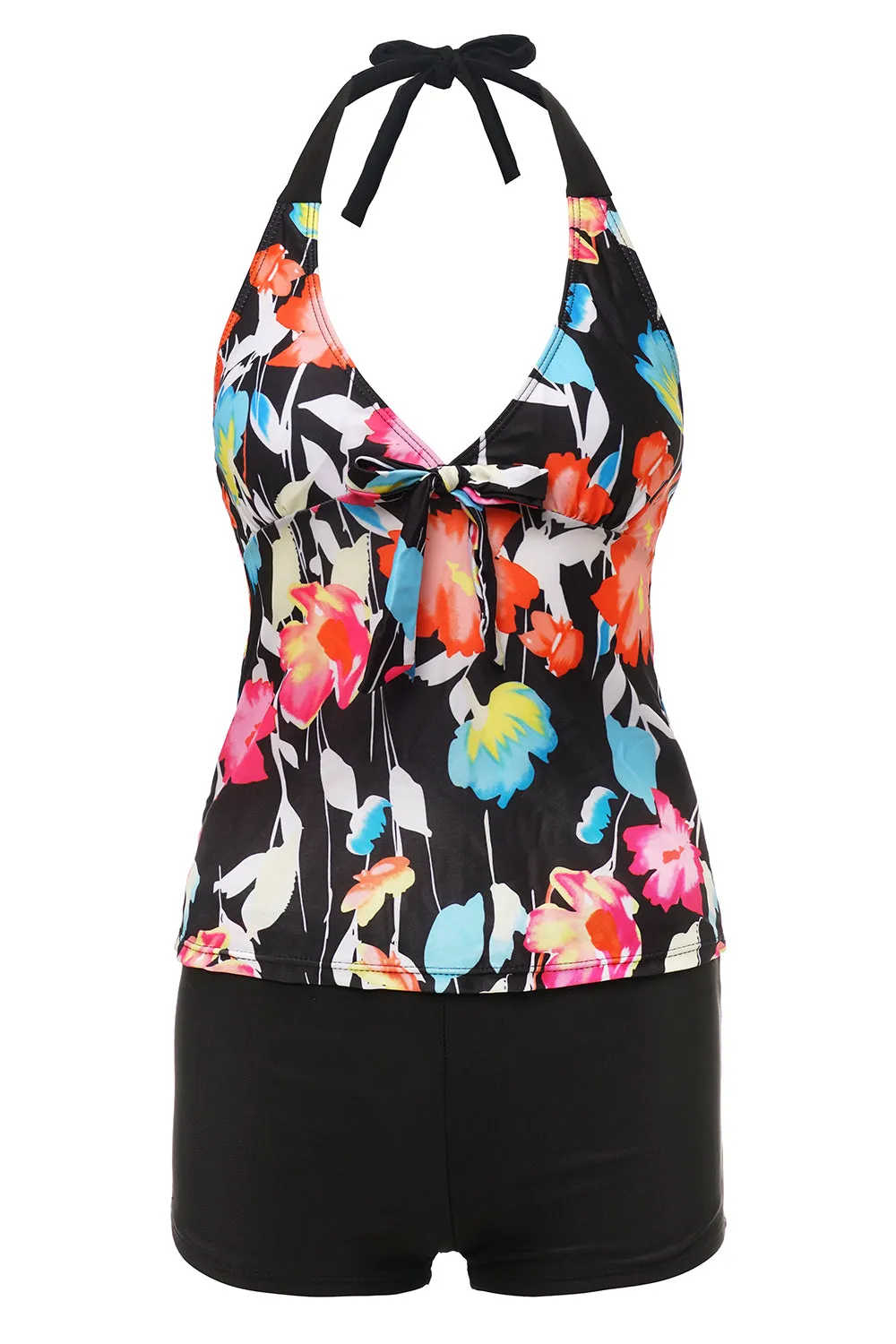 Black Halter Printed One Piece Swimwear