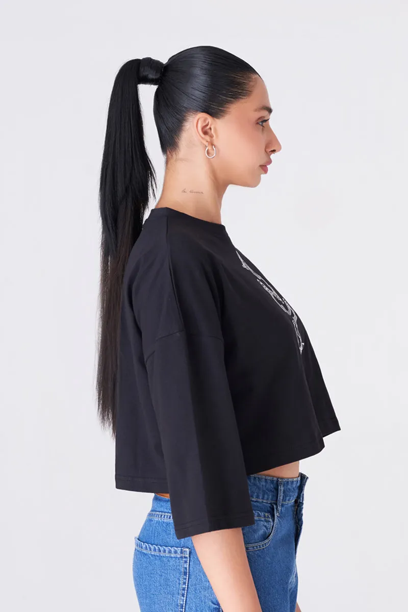 Black Oversized T-shirt with Eye-Catching Abstract Print