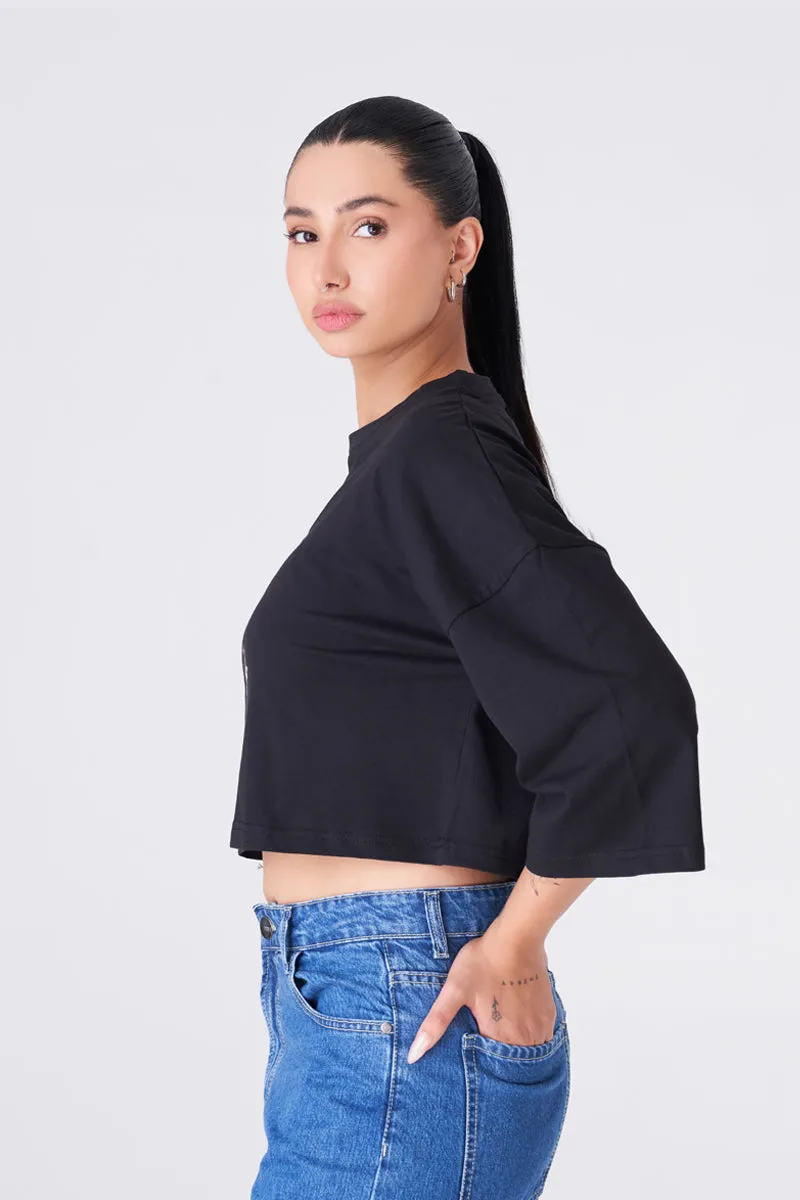 Black Oversized T-shirt with Eye-Catching Abstract Print