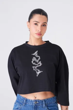 Black Oversized T-shirt with Eye-Catching Abstract Print