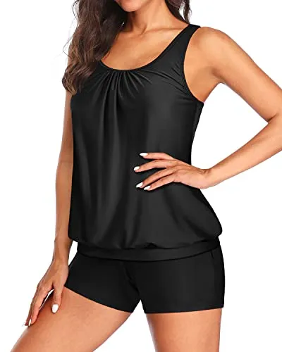 Blouson Tankini Swimsuits for Women Loose Fit Modest Two Piece Bathing Suits
