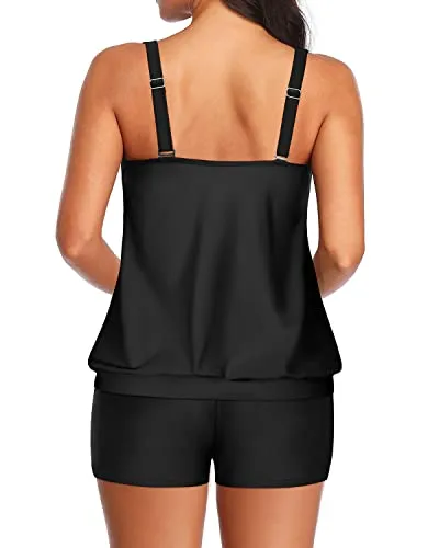 Blouson Tankini Swimsuits for Women Loose Fit Modest Two Piece Bathing Suits