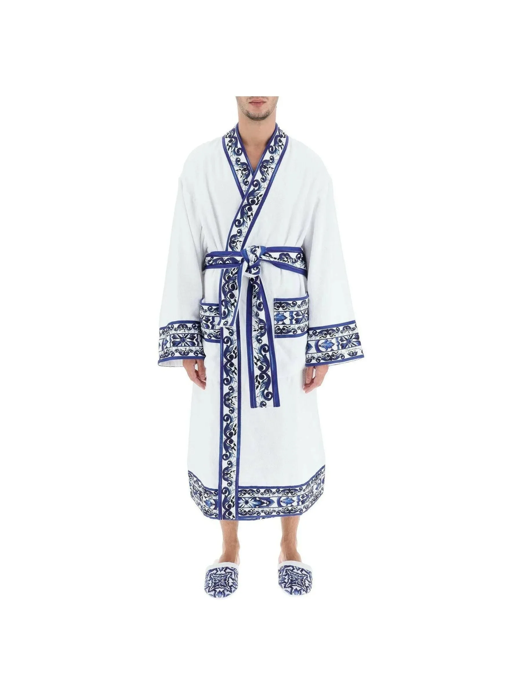Blu Mediterraneo Floral Trim Bathrobe