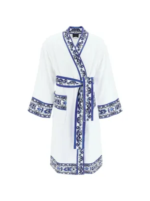 Blu Mediterraneo Floral Trim Bathrobe