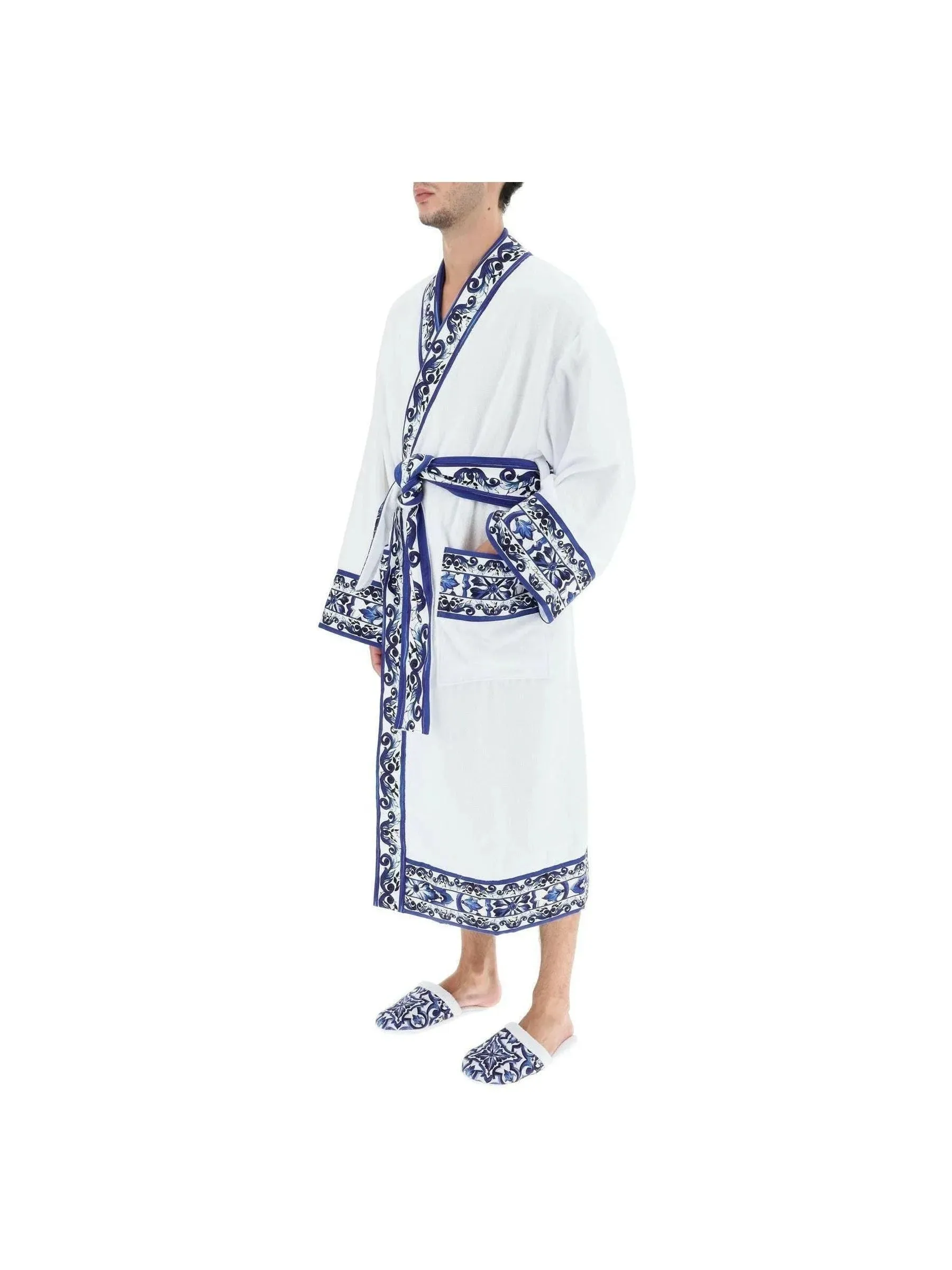 Blu Mediterraneo Floral Trim Bathrobe