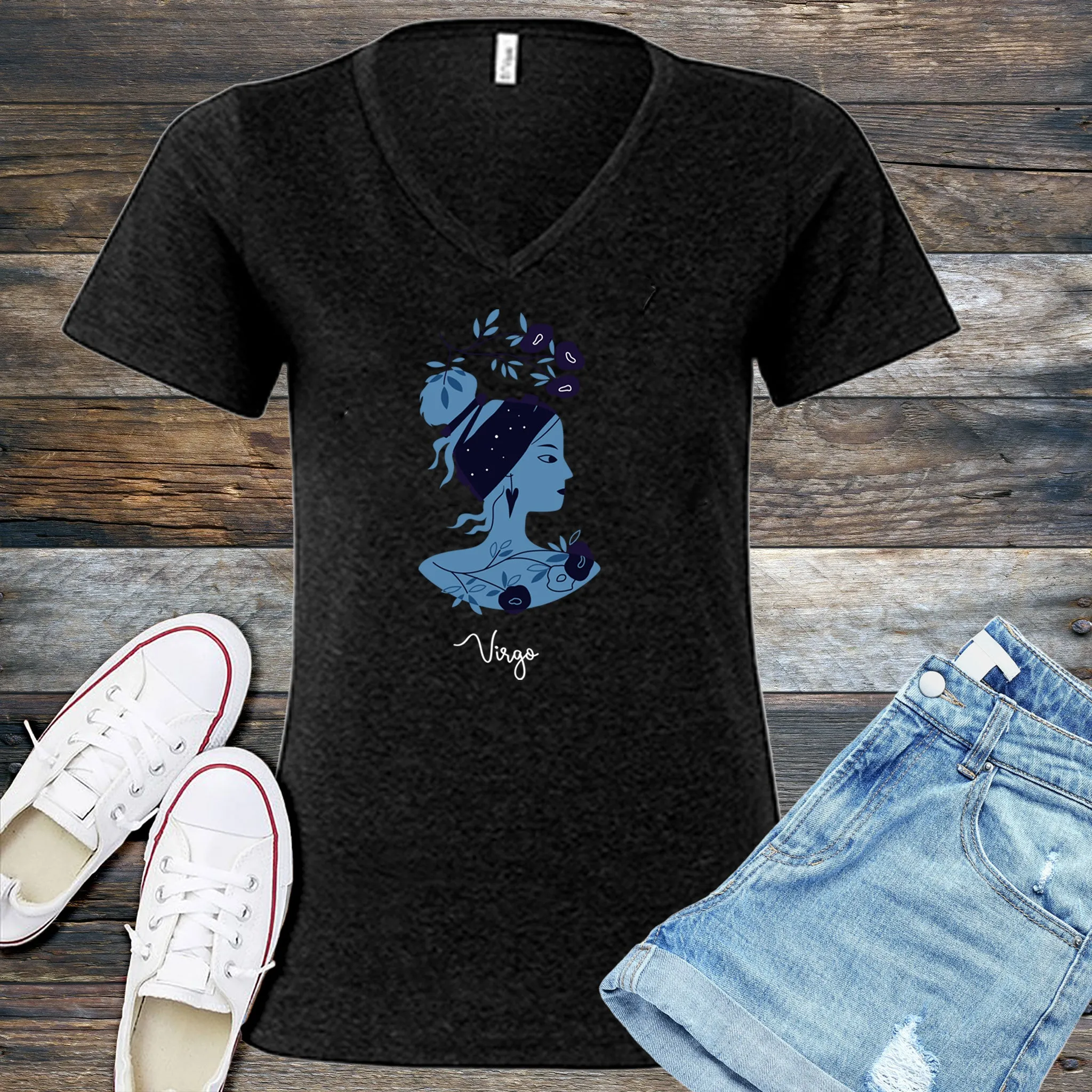 Blue Simple Virgo  V-Neck