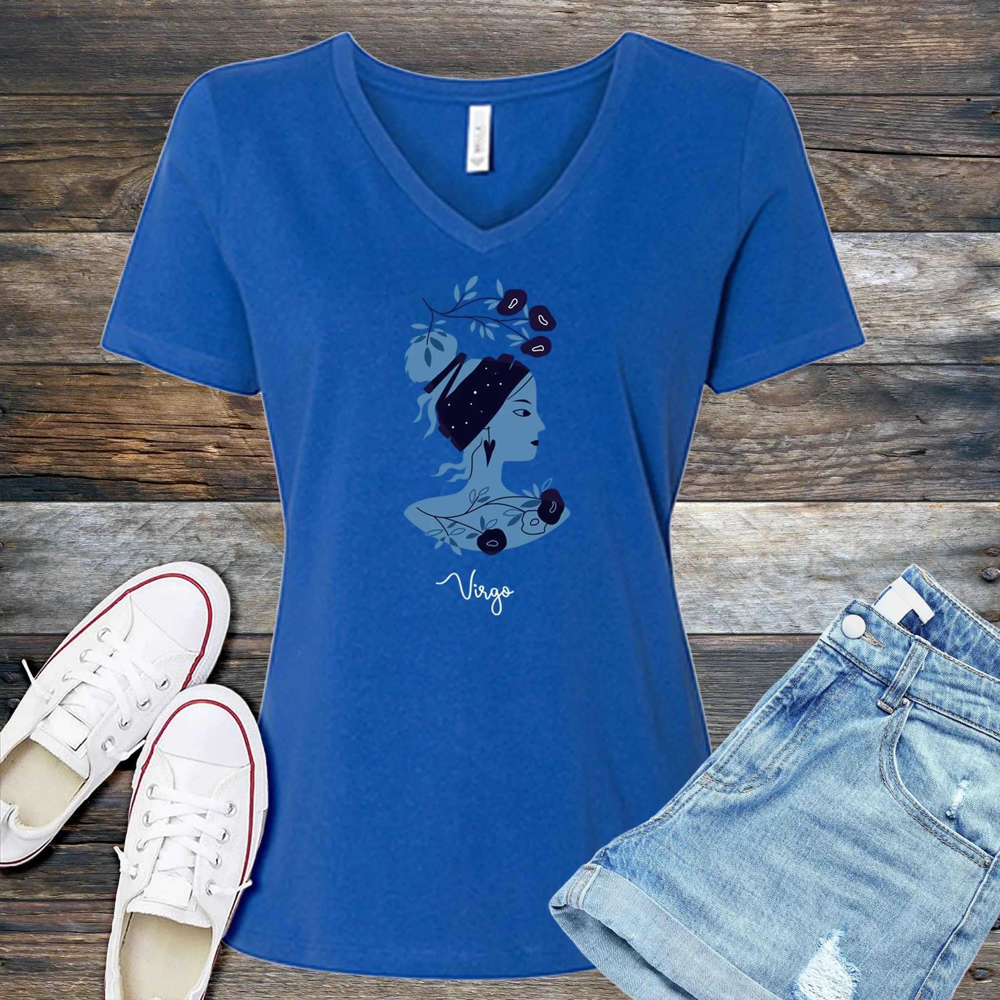Blue Simple Virgo  V-Neck