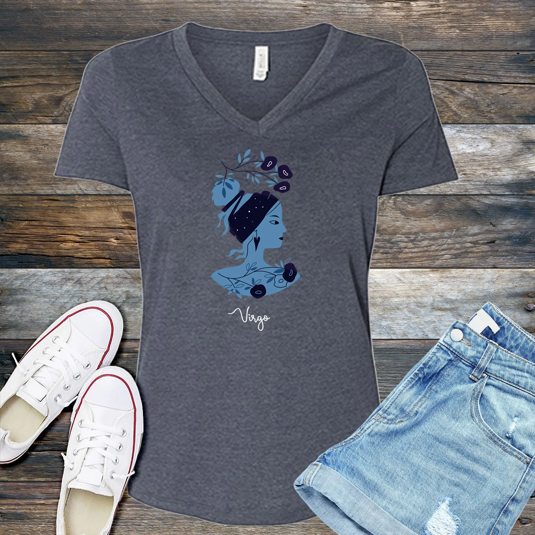 Blue Simple Virgo  V-Neck
