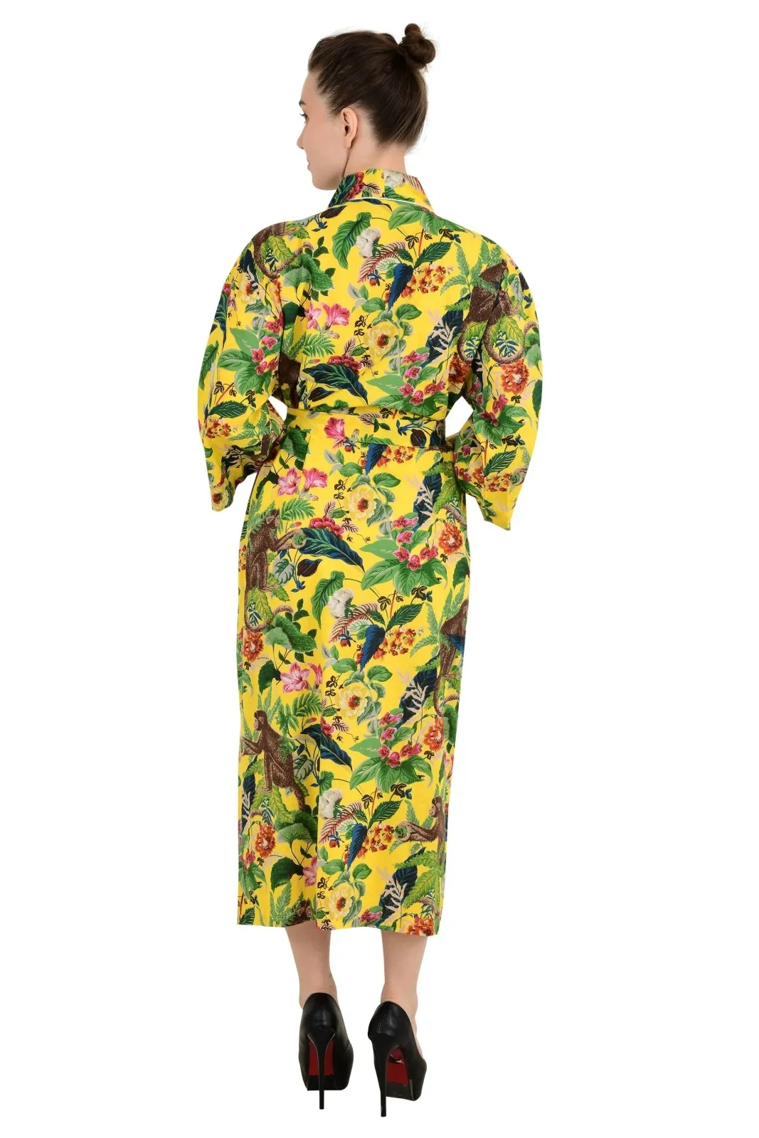 Boho Cotton Kimono House Robe Indian Handprinted Jungle Monkey Print | Lightweight Summer Luxury Beach Holidays Yacht Cover Up Stunning Dress