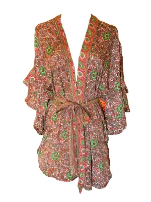 Boho OOAK Ruffle Sleeve Short Kimono- More Patterns Available!