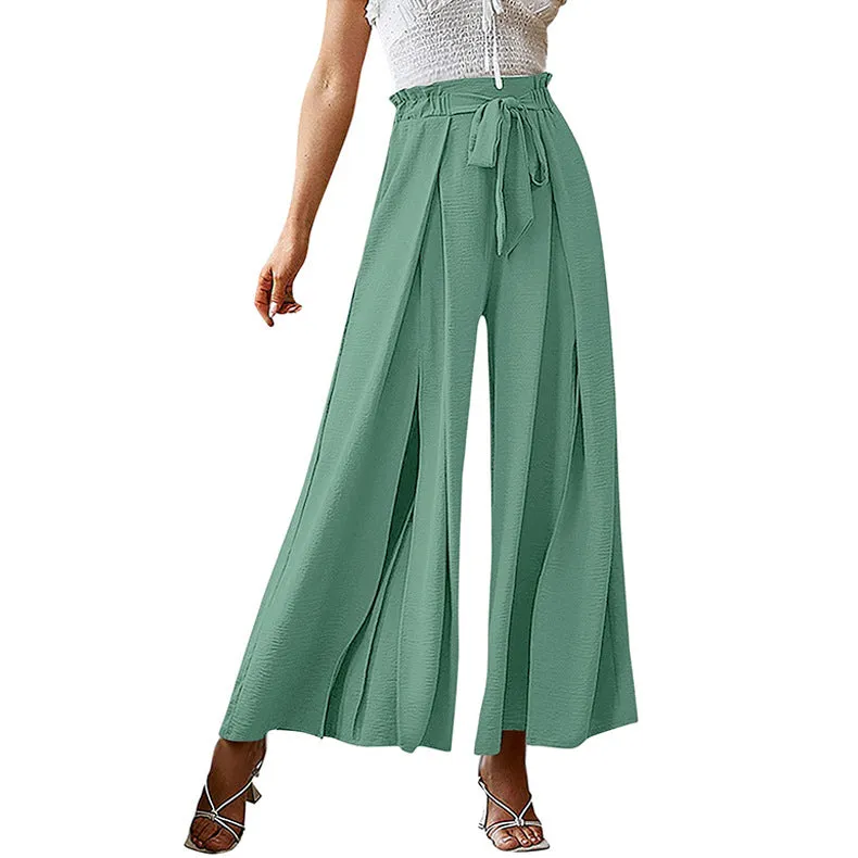 Bowknot Loose High Waist Crimp Wide Pants