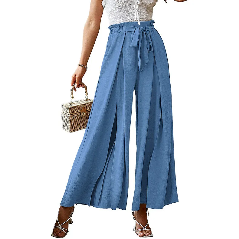 Bowknot Loose High Waist Crimp Wide Pants