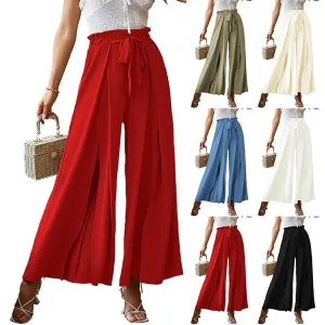 Bowknot Loose High Waist Crimp Wide Pants