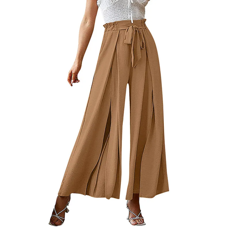 Bowknot Loose High Waist Crimp Wide Pants