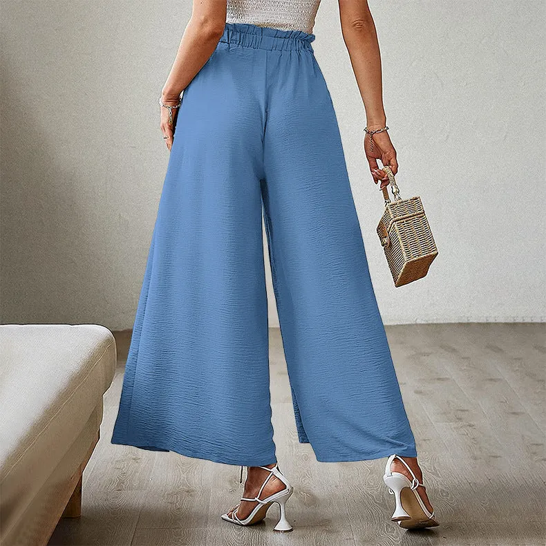 Bowknot Loose High Waist Crimp Wide Pants