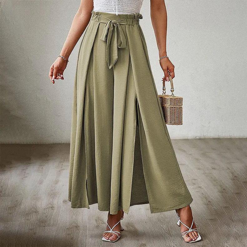 Bowknot Loose High Waist Crimp Wide Pants