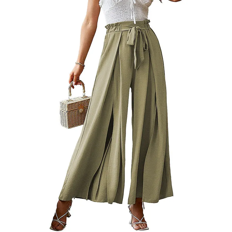 Bowknot Loose High Waist Crimp Wide Pants