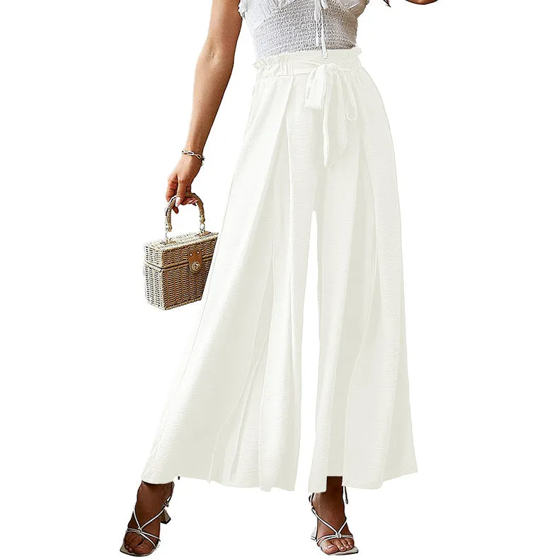 Bowknot Loose High Waist Crimp Wide Pants
