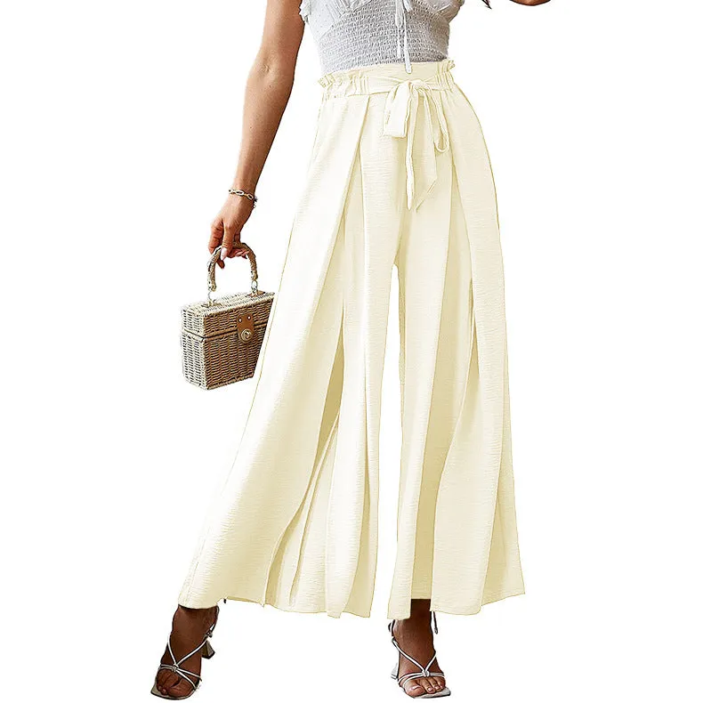 Bowknot Loose High Waist Crimp Wide Pants