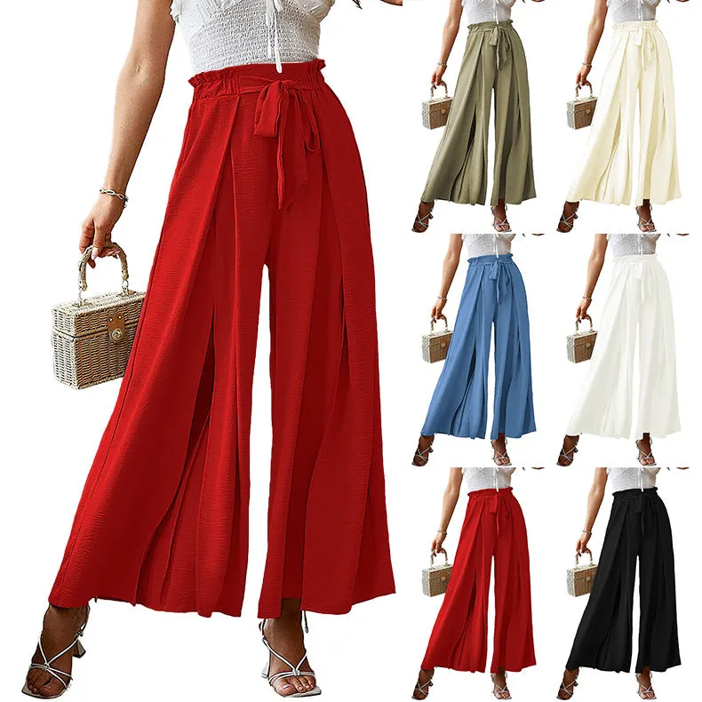 Bowknot Loose High Waist Crimp Wide Pants