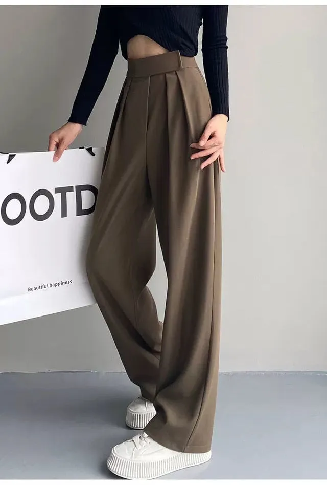 Brown Wide Leg Women Classic Suit Pants