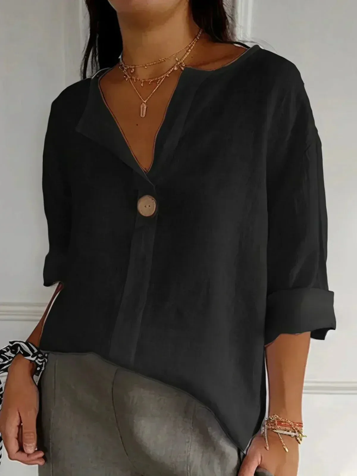 CALANTHA - CASUAL V-NECK BLOUSE