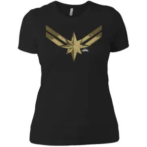 Captain Marvel Simple Gold Shadowed Logo Women Cotton T-Shirt