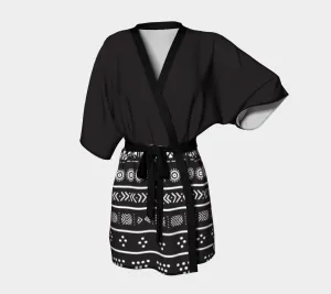 Carbon Black Mudcloth Boho Kimono Robe