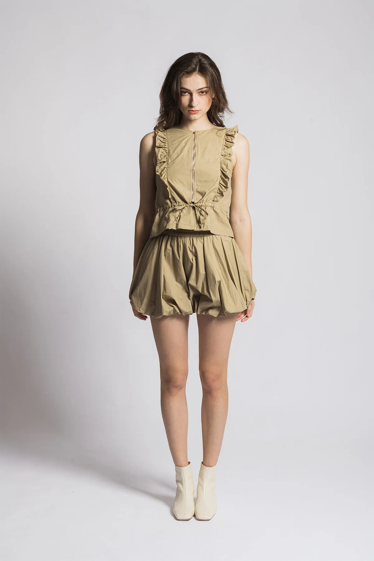 Caryleen Ruffled Peplum Self-Tie Tank Top and Shorts Set