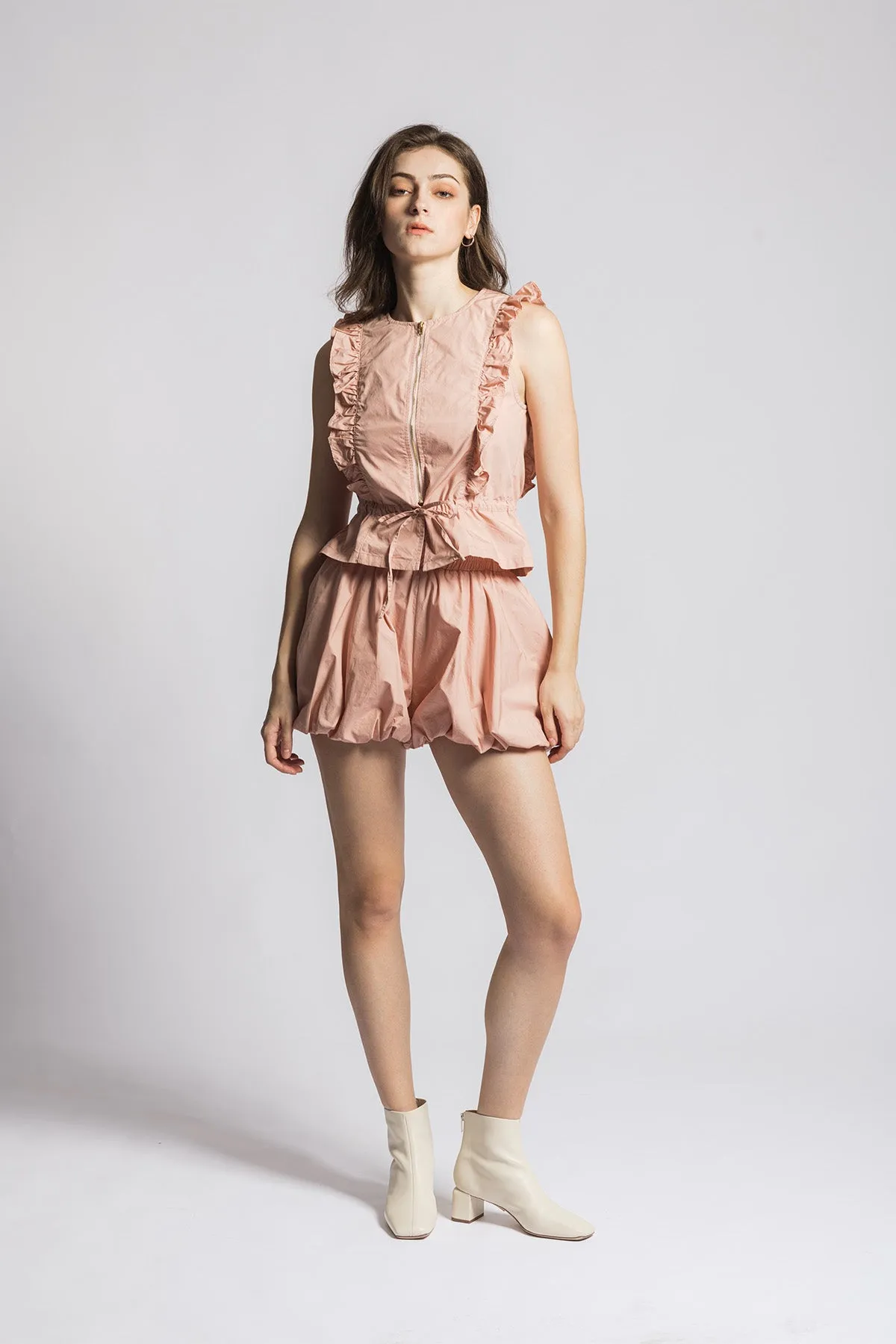 Caryleen Ruffled Peplum Self-Tie Tank Top and Shorts Set