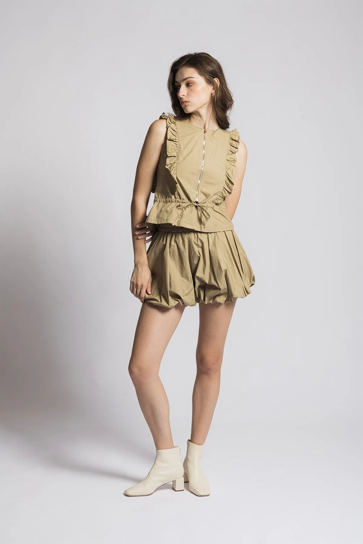 Caryleen Ruffled Peplum Self-Tie Tank Top and Shorts Set