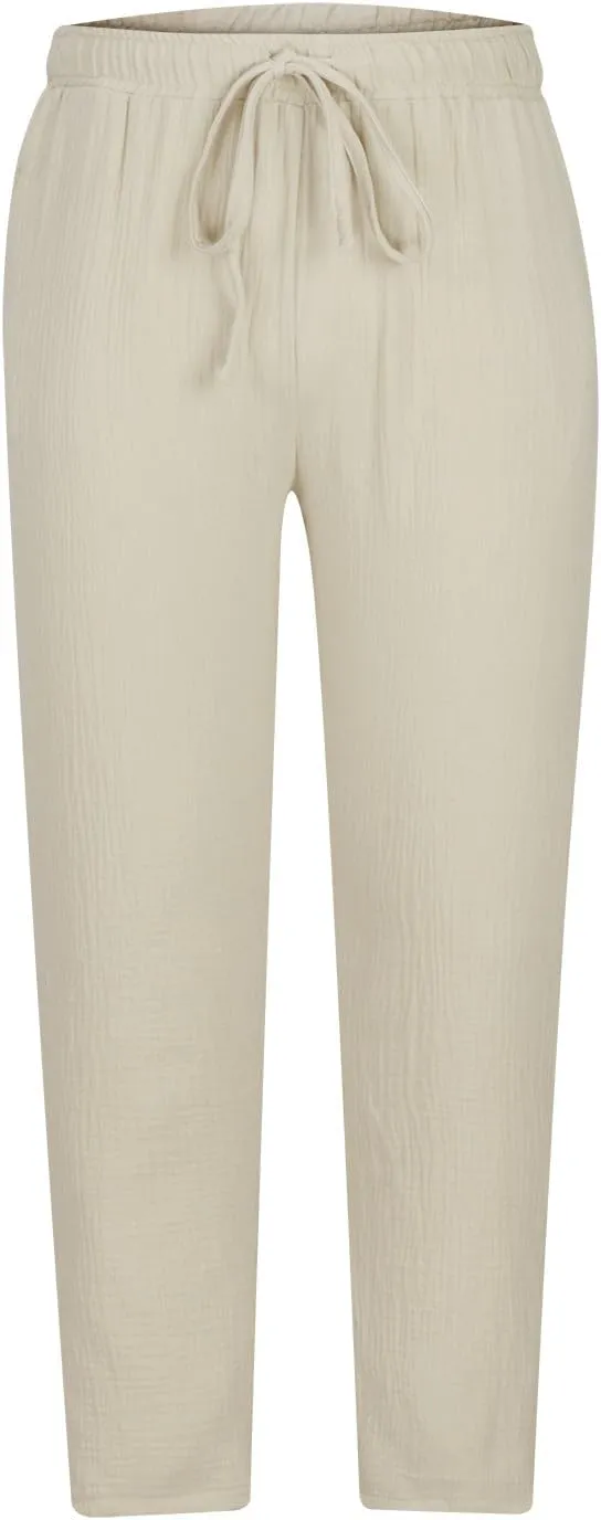 Casual Pants for Mens Linen Pants Drawstring Beach Trousers Relaxed-Fit Yoga Pants Summer Elastic Waist Pants