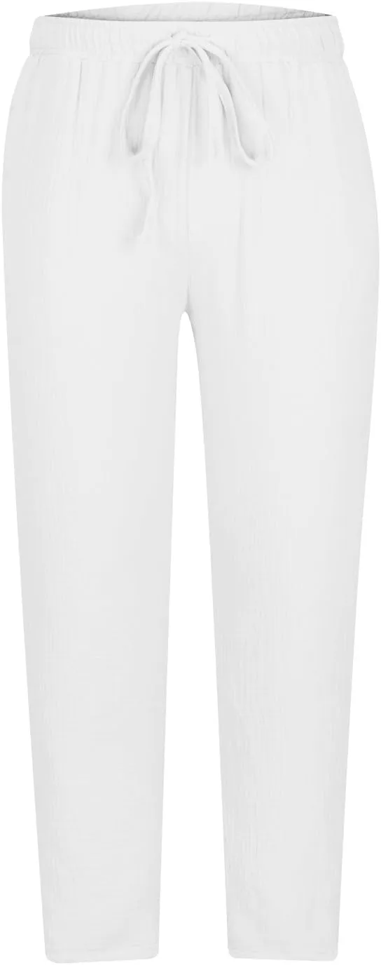 Casual Pants for Mens Linen Pants Drawstring Beach Trousers Relaxed-Fit Yoga Pants Summer Elastic Waist Pants