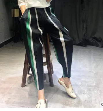 Casual Striped Black Loose Pants