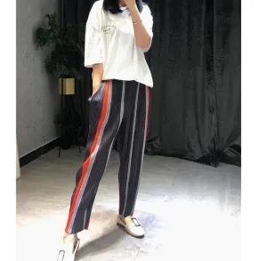 Casual Striped Black Loose Pants